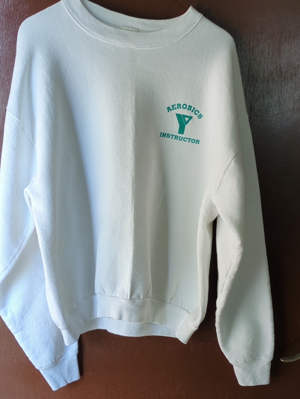 White 'Aerobics Instructor' Crewneck Sweatshirt Size L - Picture 1 of 3